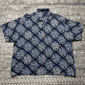 Vintage Puritan Mens 2XL Dragon Print Hawaiian Short Sleeve Button Up Shirt FLAW